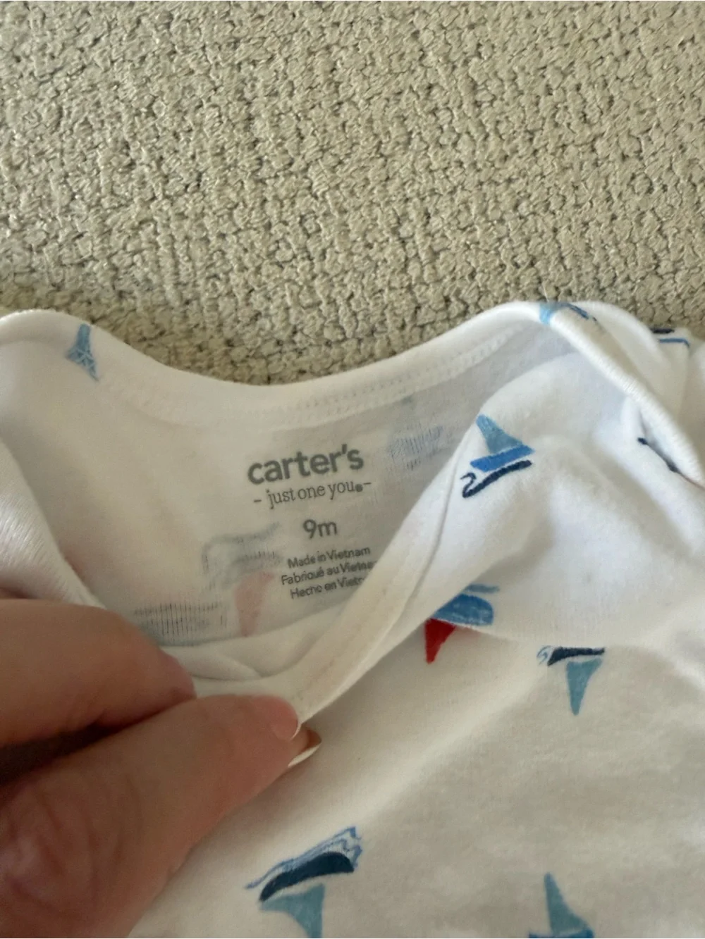 Carter's Baby onesie bundle- White with Blue, Red, Green & Tan Prints